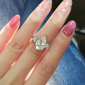 💞Crystal Clear Sweet Pear Pure Zircon Gems Silver Rings for Women,MARR9075